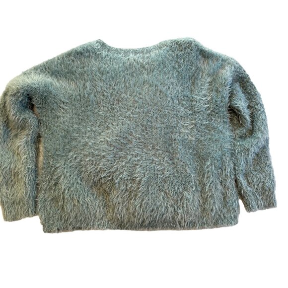 Pink Rose Womens V Neck Sweater L Lightweight Long Sleeved Fluffy Mint Green - Picture 2 of 7